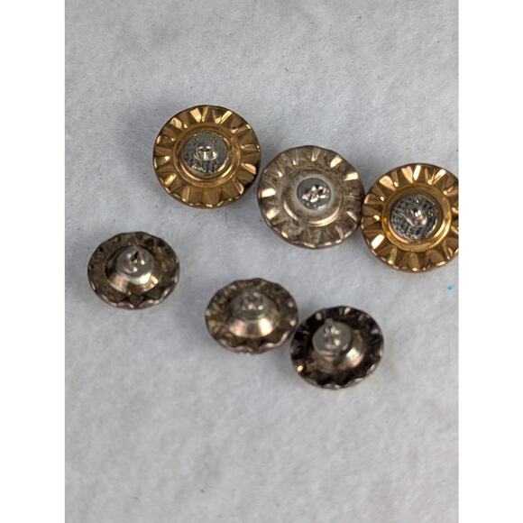 6  70's Vtge Clear Rhinestone Buttons 3 7/8" 3 5/8" EVC Shanks gold trim - Picture 9 of 10
